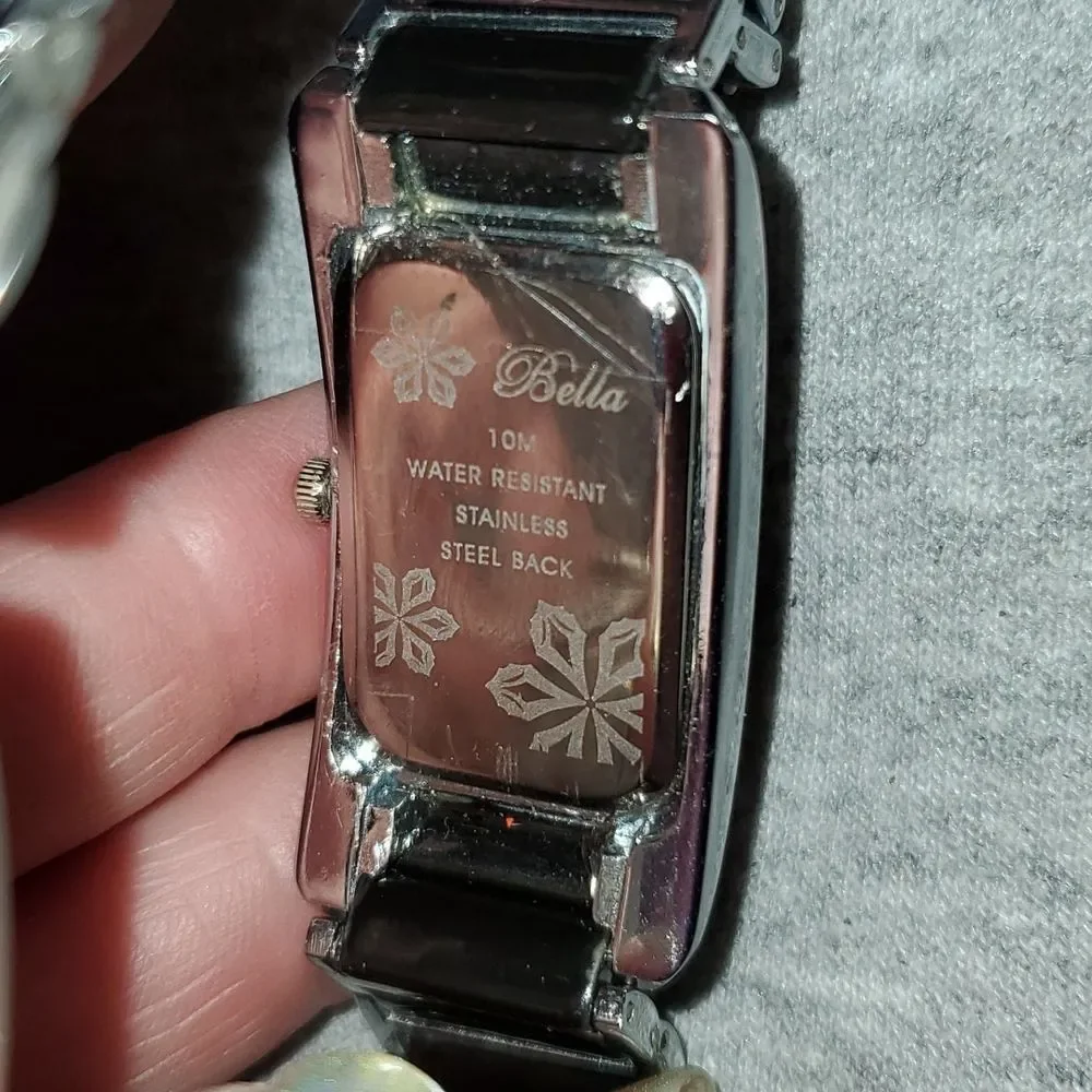 Bella Watch with Ceramic Look Band Black &‎ Silver